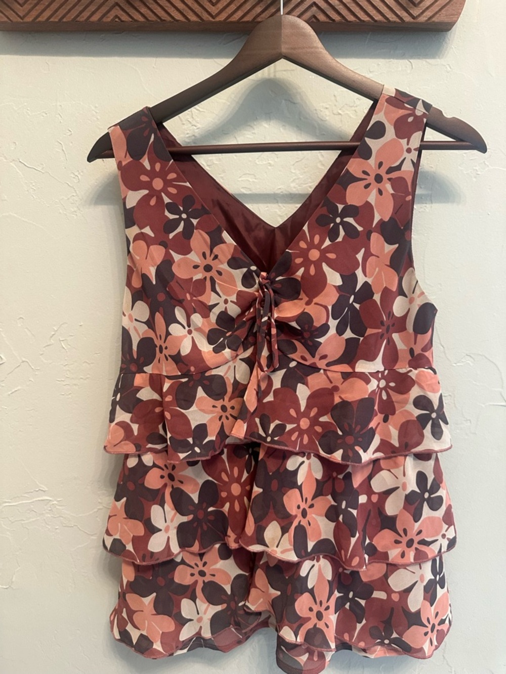 Tiered Floral V-Neck Camisole in Rose Brown